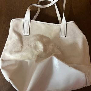 Kate Spade New York White & Cream Lavender Inside Tote Bag Fair Cotton Leather